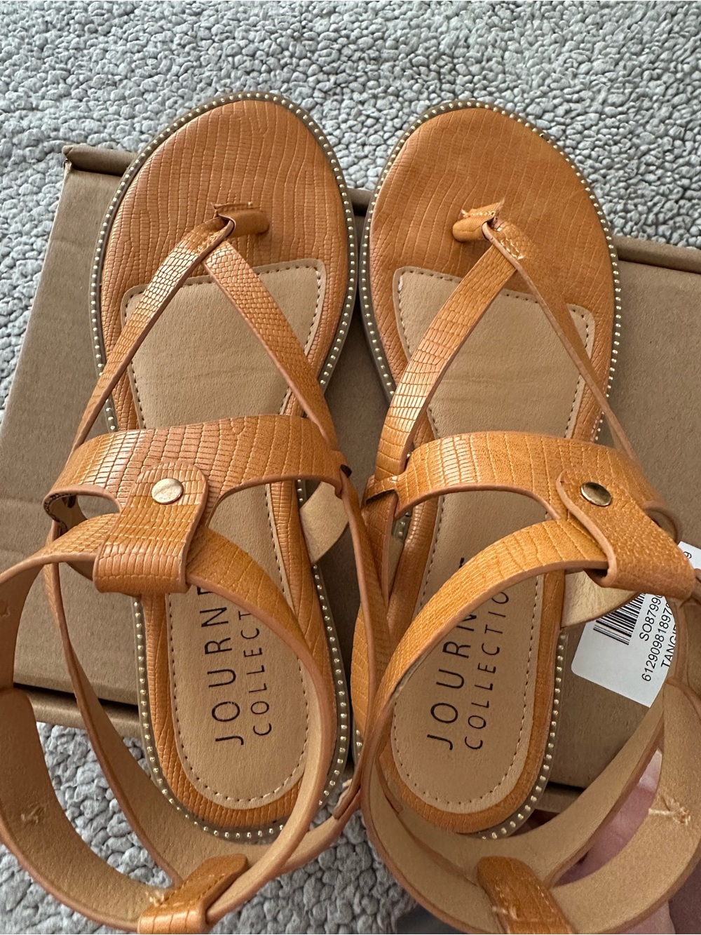 Journee Collection Tan Textured Strappy Sandals with Stud Trim